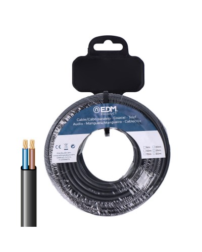 EDM 28730 Black Electric Cable 15 m 2x 0.75 mm | Conduit for Electrical Applications
